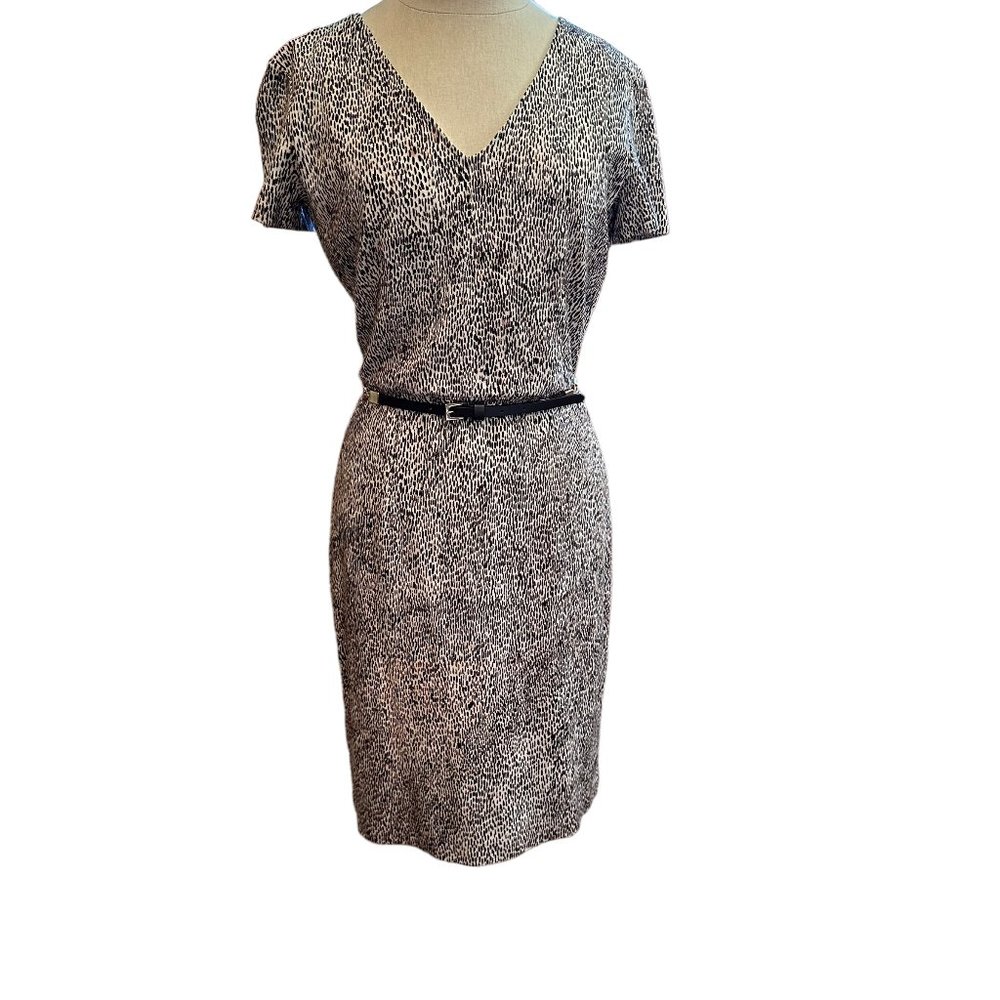 MAXMARA Studio Leopard Print Knit Short Sleeve V-Neck Sheath Dress, Size S